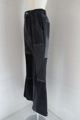 black denim patchwork pants