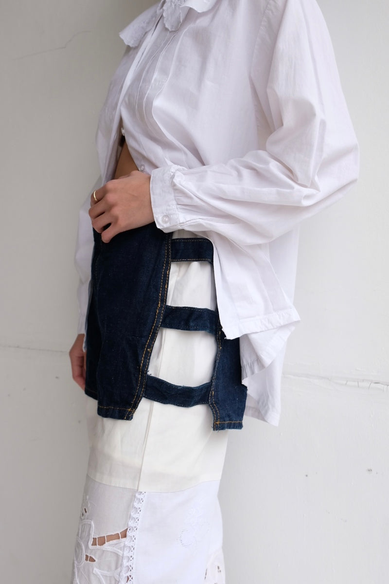 open side denim short pants