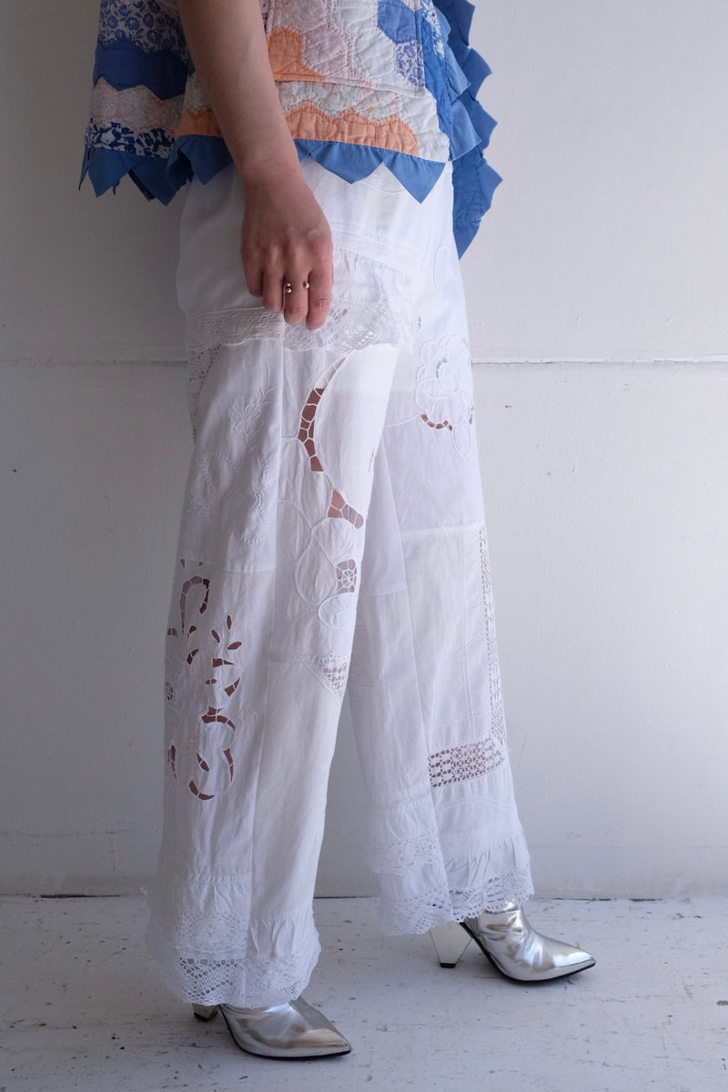 cutwork lace frill pants