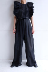 denim frill backless top