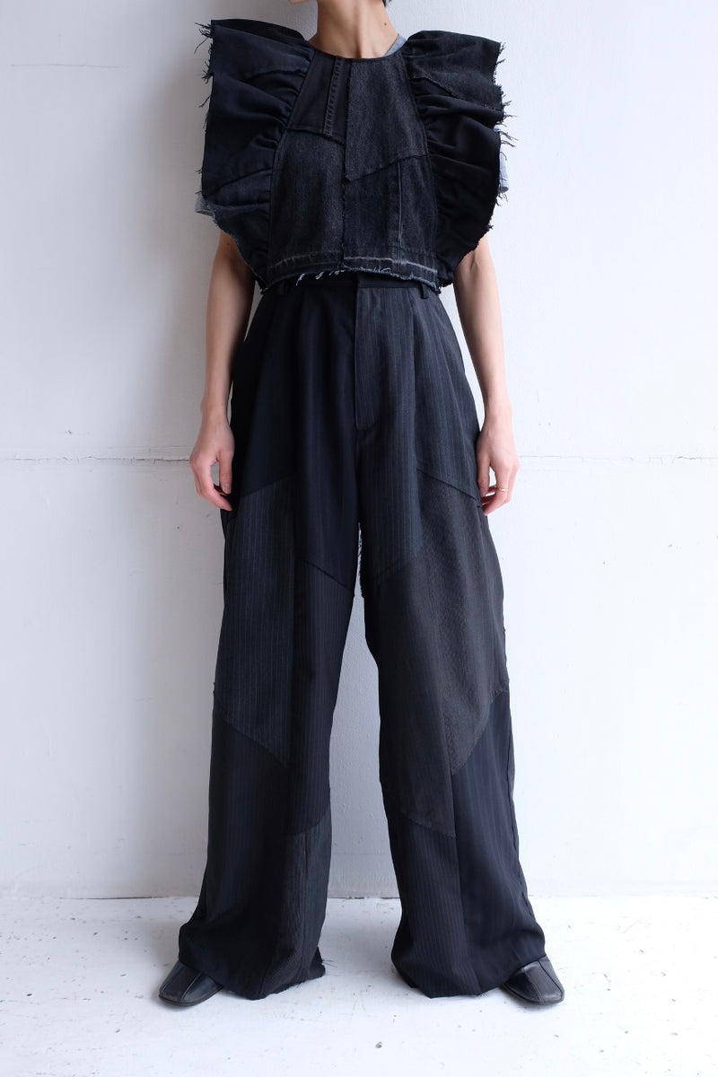 denim frill backless top