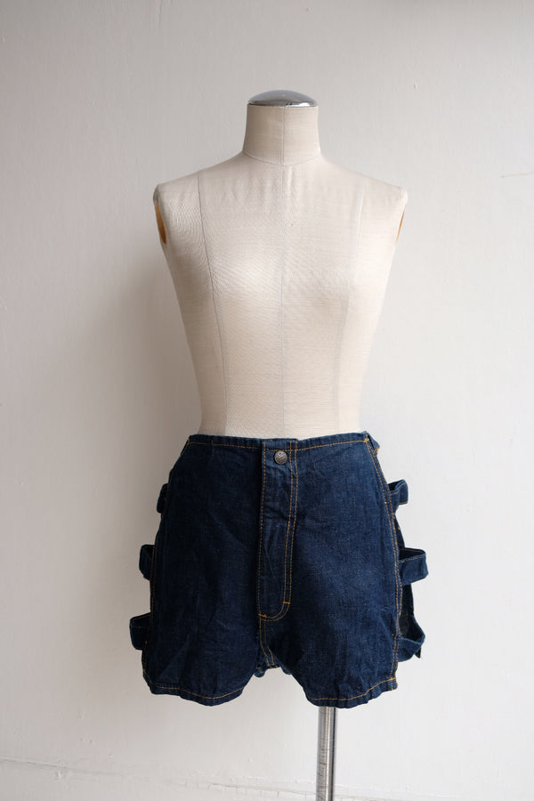 open side denim short pants