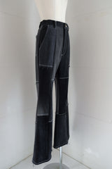 black denim patchwork pants