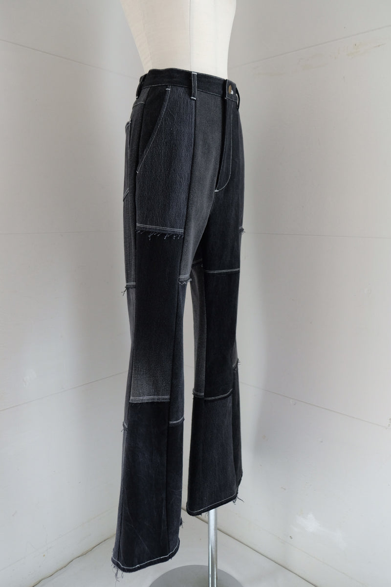 black denim patchwork pants