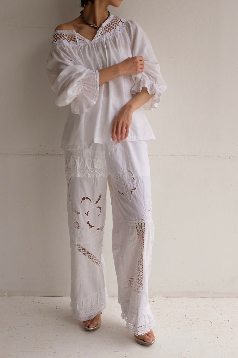 cutwork lace frill pants