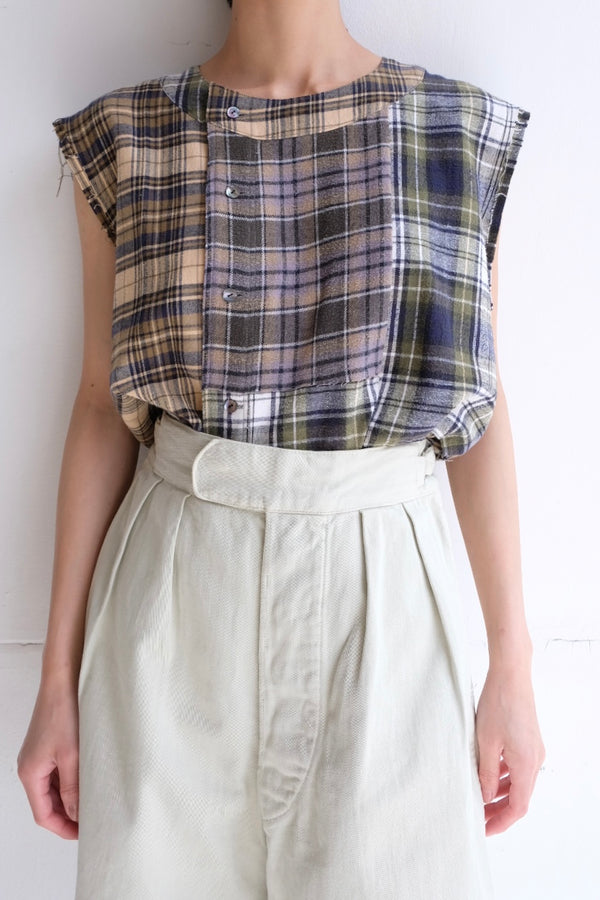 no sleeve check shirt