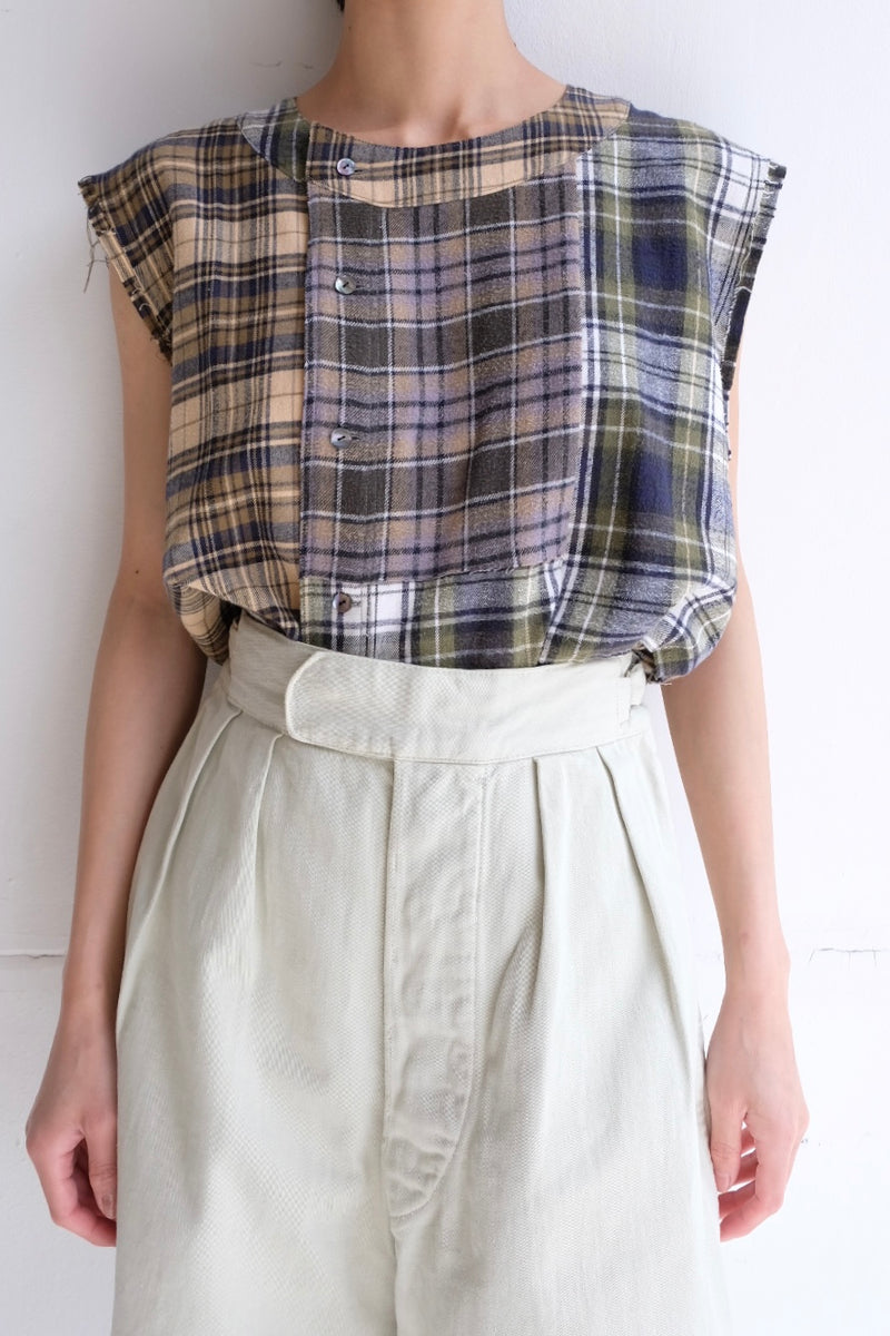 no sleeve check shirt