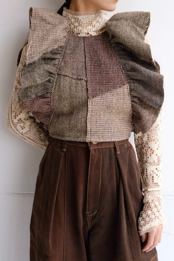 tweed frill backless top