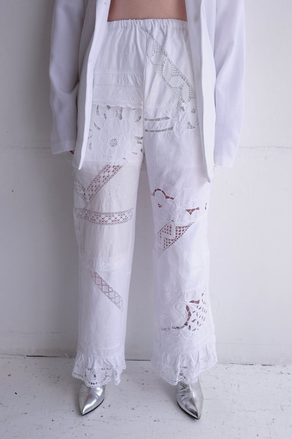 cutwork lace frill pants