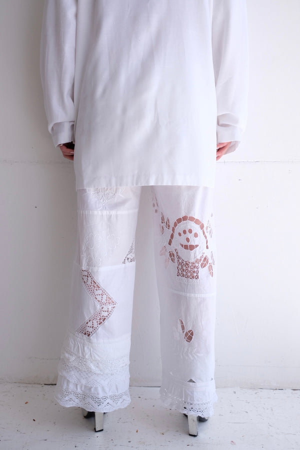cutwork lace frill pants