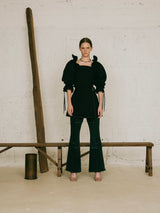 black denim patchwork pants