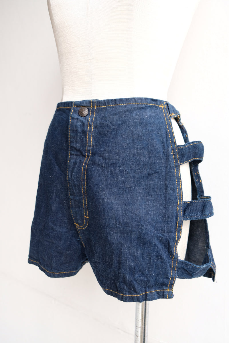 open side denim short pants