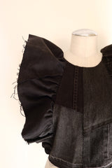 denim frill backless top