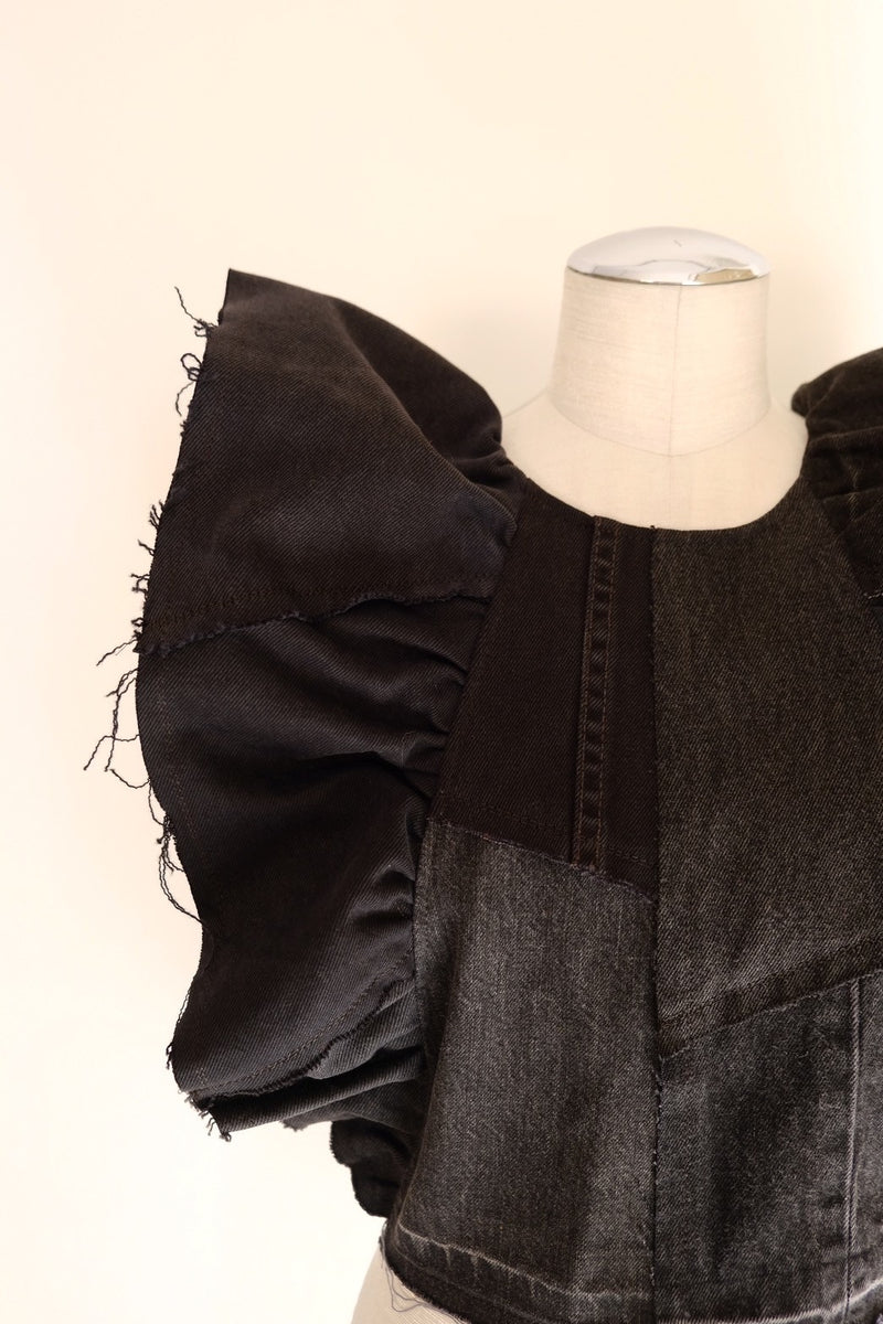 denim frill backless top