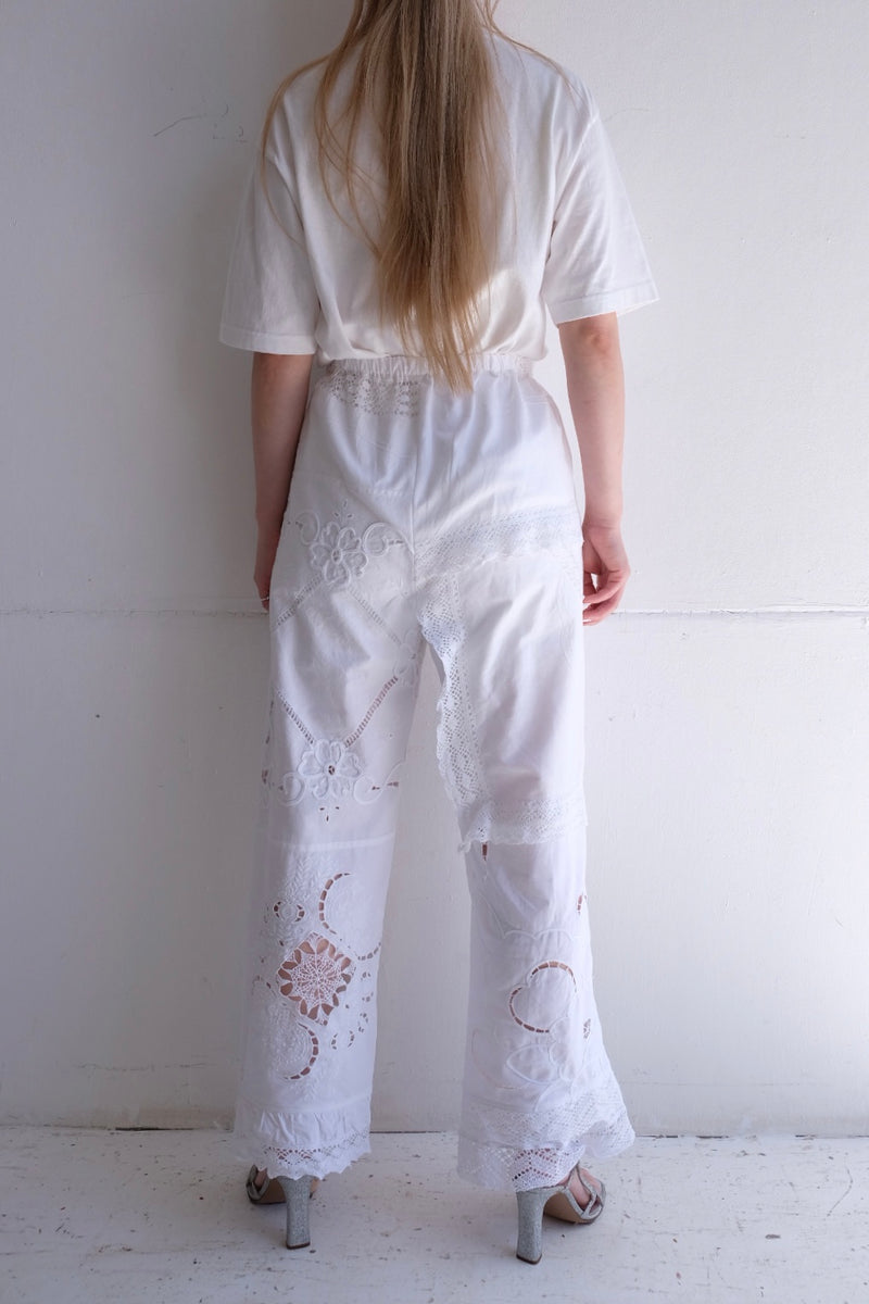 cutwork lace frill pants
