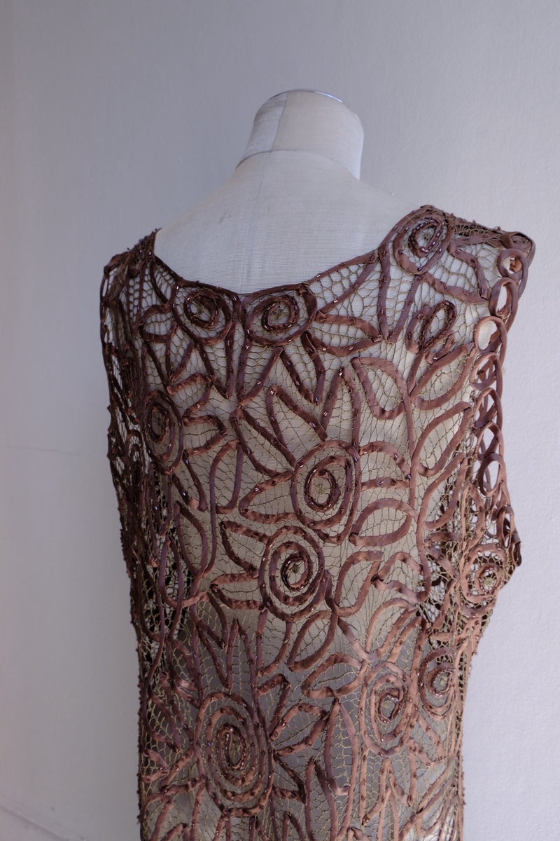 tape lace beads long dress