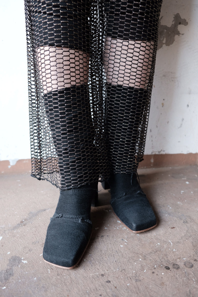 gold lame mesh leggings